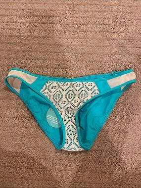 l*space Turquoise Bikini Bottoms with Cream Crochet Trim